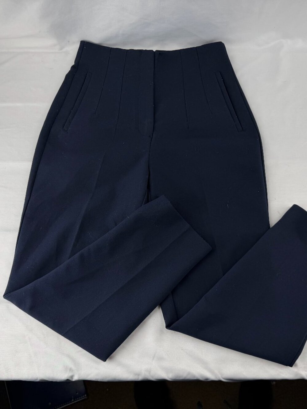 Zara High Rise Navy Blue Tailored Trousers Pants Women Small S 26 Career Work